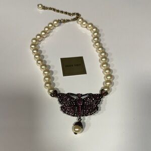 Heidi Daus Pearl Necklace with Purple Butterfly Pendant